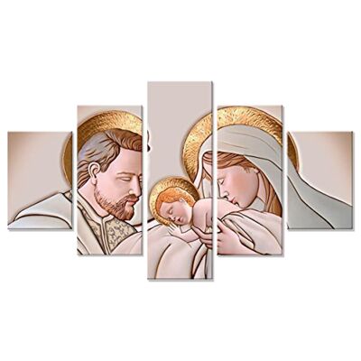 Quadro Sacra famiglia 5 pezzi in legno VOGUE 83X145 cm THE KISS CERAMIC