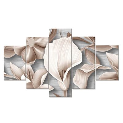 Quadro Moderno 5 pezzi in legno Vogue cm 83X145 FLOWER GRAPHICS MIX