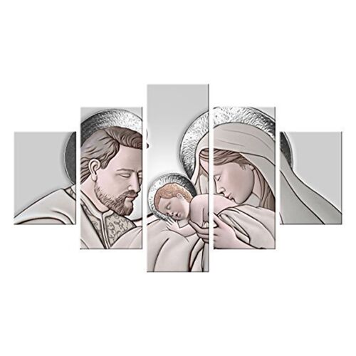 Quadro Sacra famiglia 5 pezzi in legno VOGUE 83X145 cm THE KISS CERAMIC GREY