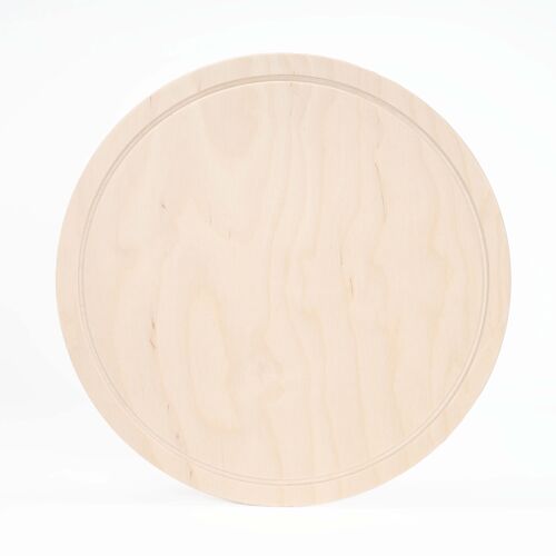 Tagliere da cucina in legno tondo diametro 30 cm, Vassoio Aperitivo con incisione salvagoccia legno di betulla