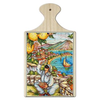 Planche à découper décorative en bois avec verre multi-usages imprimé en couleur avec poignée 16x29 cm PULCINELLA 1