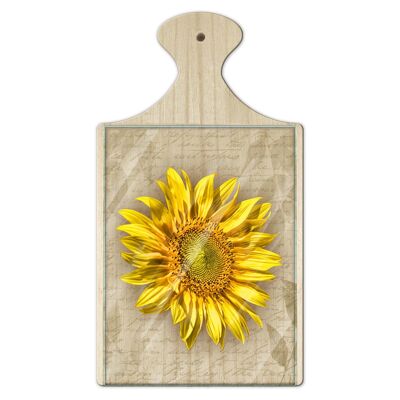 Tagliere in Legno Decorativo con Vetro stampato a colori multiuso con manico 16x29 cm GIRASOLE