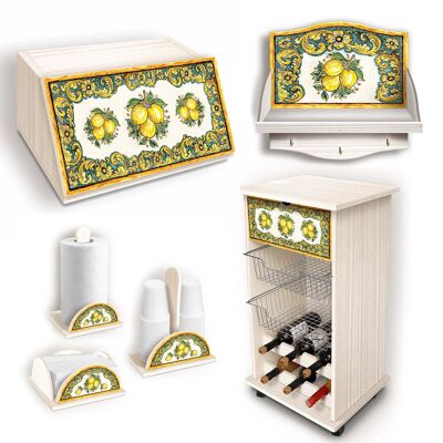 Accessori per la Cucina Linea SHABBY LEMON multiuso in fibra di legno, organizer per utensili, salvaspazio