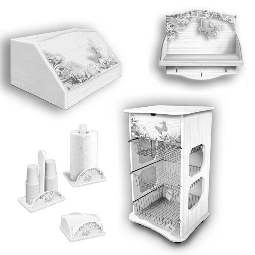 Accessori per la Cucina Linea WHITE BUTTERFLY multiuso in fibra di legno, organizer per utensili, salvaspazio