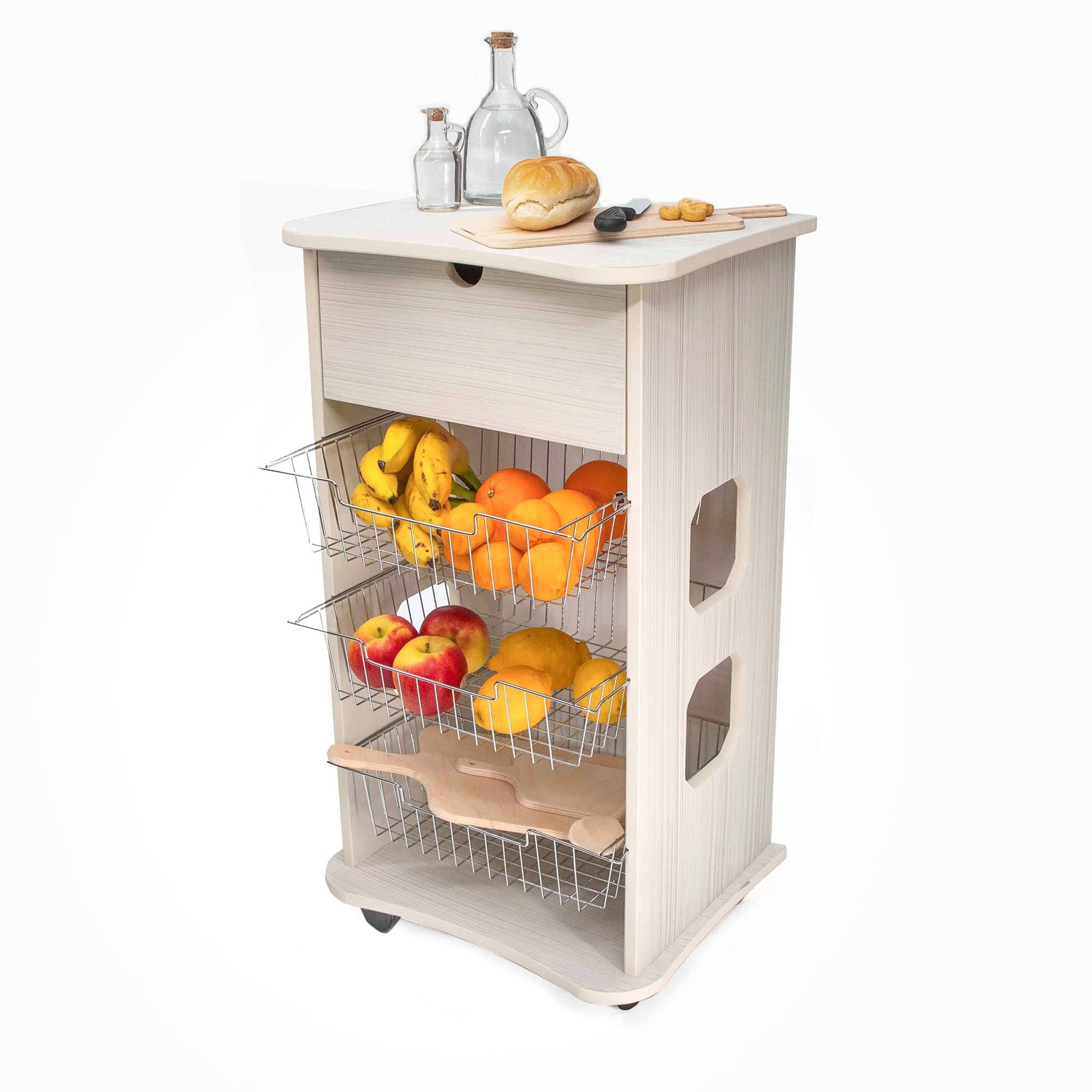 Buy wholesale Space-saving wooden kitchen trolley Multipurpose fruit bowl  measures 47x39 Height 85 cm Shabby Style - Yellow Roses