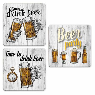 SOTTOTUTTO Quadrato Collezione BEER Set assortito Sottobicchiere, Sottopiatto o Sottopentola, segnaposto, bomboniera in legno decorato con stampa