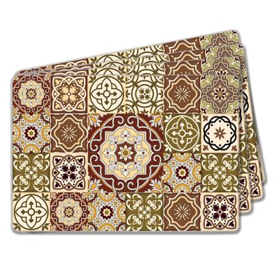 Set 4 pezzi Tovagliette da tavola in PPL con motivo stampato AZULEJOS BROWN 31x45 cm