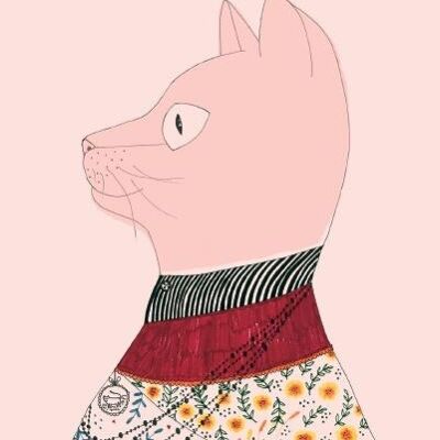 Libreta grande A5 - Vintage Pink Cat - para amantes de los gatos
