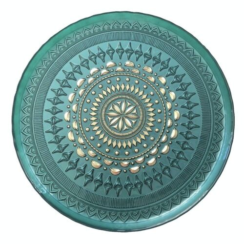 NOUCHKA Plateau turquoise en verre 35cm