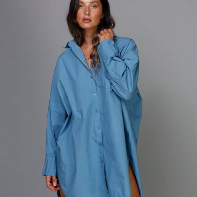 Boyfriend Oversized Cotton Shirt - Denim Blue