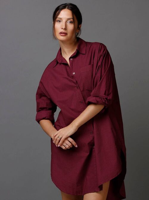 Boyfriend Oversized Cotton Shirt - Aubergine