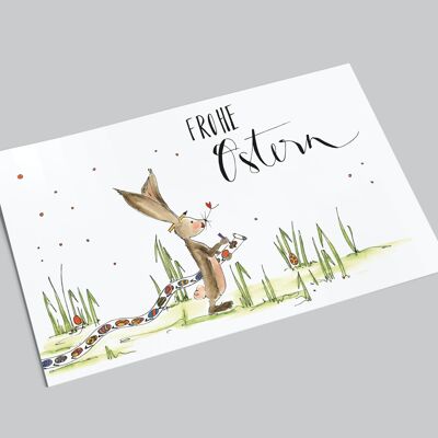 Carte de Pâques | Joyeuses Pâques | Lapin avec liste | Carte postale de Pâques