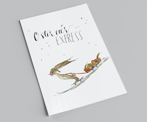 Osterkarte | Ostereier Express | cooler Hase auf Skateboard | witzige Postkarte zu Ostern