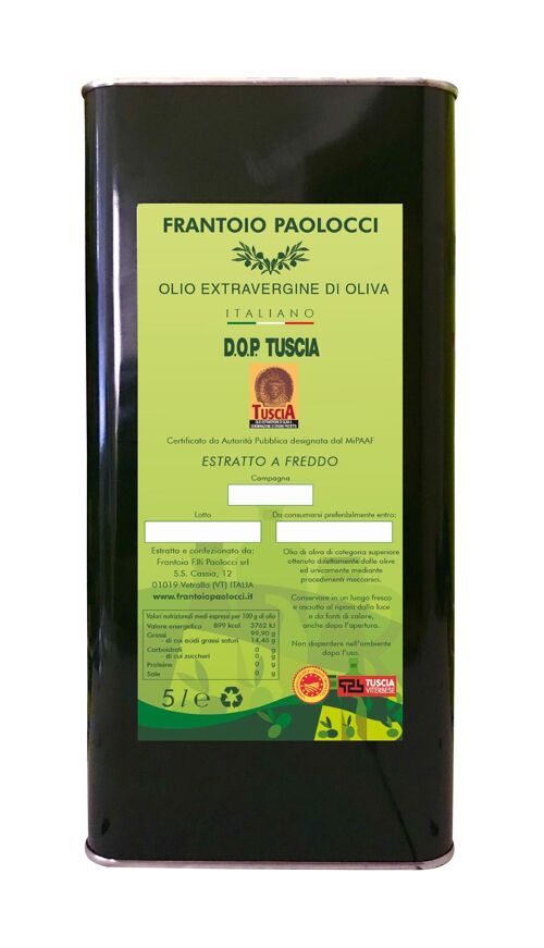 Olio Extravergine d'oliva DOP TUSCIA 5 litri (5000 ml)