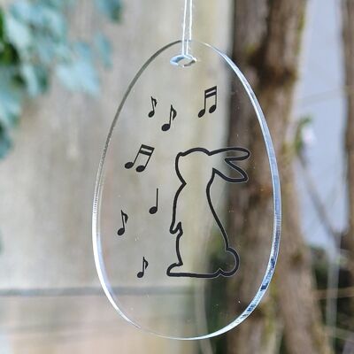 Pendentif en forme d'oeuf de Pâques avec lapin de Pâques et notes de musique en acrylique