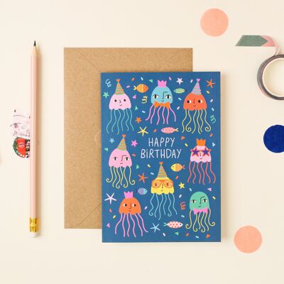 Fête des méduses | Carte d'anniversaire | Carte d'anniversaire pour enfant