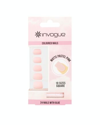 Invogue Ongles carrés rose pastel mat (24 pièces) 1