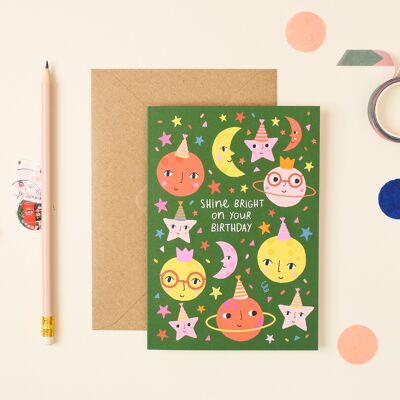 Party-Mond und Stern-Karte | Geburtstagskarte | Kinderkarte