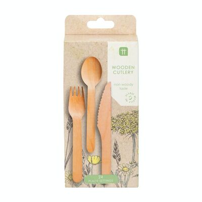 Eco-Friendly Floral Wooden Cutlery - 24 Place Settings