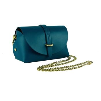 RB1001BZ | Petit sac en cuir véritable Made in Italy avec bandoulière amovible et boucle de fermeture en métal doré brillant - Couleur turquoise - Dimensions : 16,5 x 11 x 8 cm 1