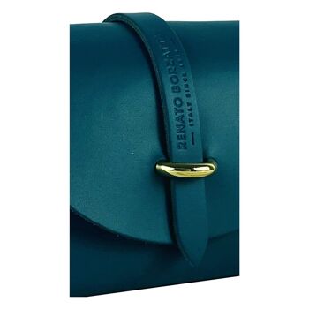 RB1001BZ | Petit sac en cuir véritable Made in Italy avec bandoulière amovible et boucle de fermeture en métal doré brillant - Couleur turquoise - Dimensions : 16,5 x 11 x 8 cm 5