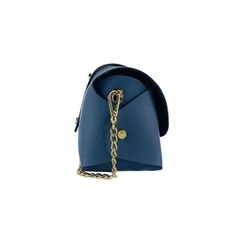 RB1001P | Petit sac en cuir véritable Made in Italy avec bandoulière amovible et boucle de fermeture en métal doré brillant - Couleur Avio - Dimensions : 16,5 x 11 x 8 cm 3
