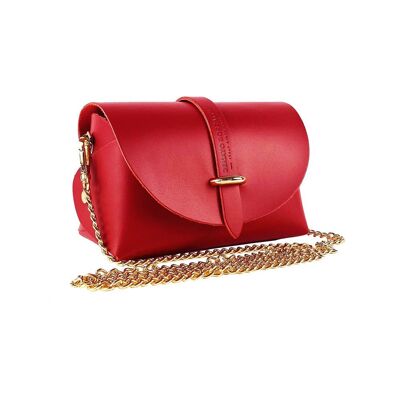 RB1001V | Kleine Tasche aus echtem Leder, hergestellt in Italien, mit abnehmbarem Schultergurt und goldglänzender Metallverschlussschlaufe – Farbe Rot – Maße: 16,5 x 11 x 8 cm