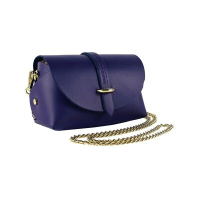 RB1001Y | Small Bag in Genuine Leather Made in Italy with removable shoulder strap and shiny gold metal closure - Color Purple - Dimensions: 16.5 x 11 x 8 cm