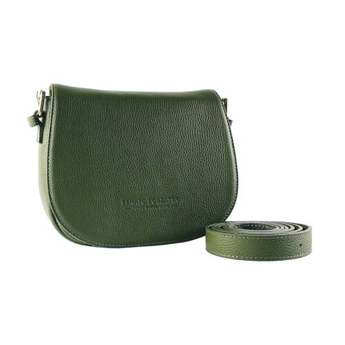 RB1002E | Borsa a Tracolla  in Vera Pelle Made in Italy con Tracolla removibile in pelle e attacchi con fibbie in metallo Oro Lucido - Colore Verde - Dimensioni: cm 26 x 20 x 10