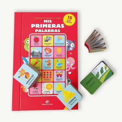 My first words: Children's books in Spanish for babies / bilingual mini-books in Spanish and English / game book, alphabet, pack box, learn words, cardboard, stackable to play constructions