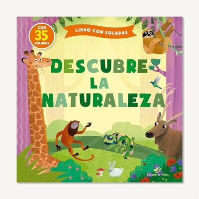 Discover nature: Interactive hardback children's books in Spanish to learn vocabulary / story for children with 35 flaps / capital letter, wooden