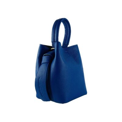 RB1006CH | Bucket Bag with Pochette in Genuine Leather Made in Italy. Small shoulder bag with carabiner attachments in Polished Gold metal - Royal Blue - Dimensions: 16 x 14 x 21 cm + Handle 13 cm
