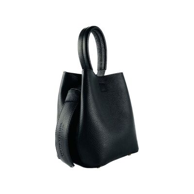 RB1006A | Bucket Bag with Pochette in Genuine Leather Made in Italy. Small shoulder bag with snap-hook attachments in shiny gold metal - Color Black - Dimensions: 16 x 14 x 21 cm + Handle 13 cm