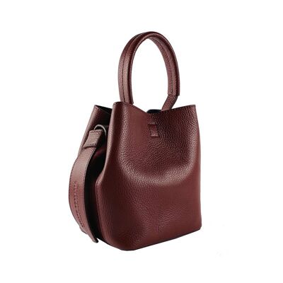 RB1006X | Bucket Bag with Pochette in Genuine Leather Made in Italy. Small shoulder bag with snap-hook attachments in shiny gold metal - Bordeaux color - Dimensions: 16 x 14 x 21 cm + Handle 13 cm