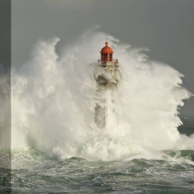 Picture with lighthouse in the storm, print on canvas: Jean Guichard, La Jument