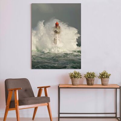 Picture with lighthouse in the storm, print on canvas: Jean Guichard, La Jument