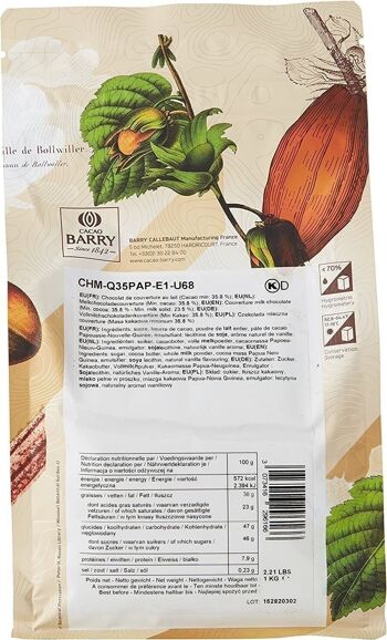 CACAO BARRY 35% Min Cacao Chocolat Papouasie Pistoles 1 kg 2