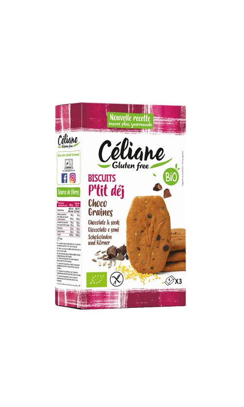Biscuits petit-déjeuner chocolat graines sans gluten Céliane