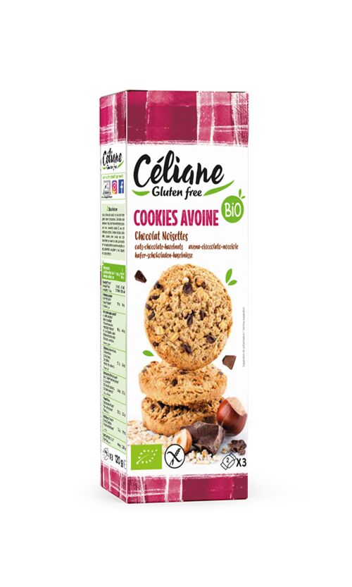 Cookies avoine chocolat noisettes sans gluten Céliane