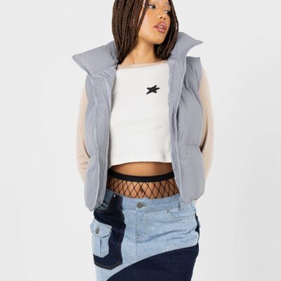 Cloud Quilted Body Warmer Gilet with Drawstring Hood In Grey