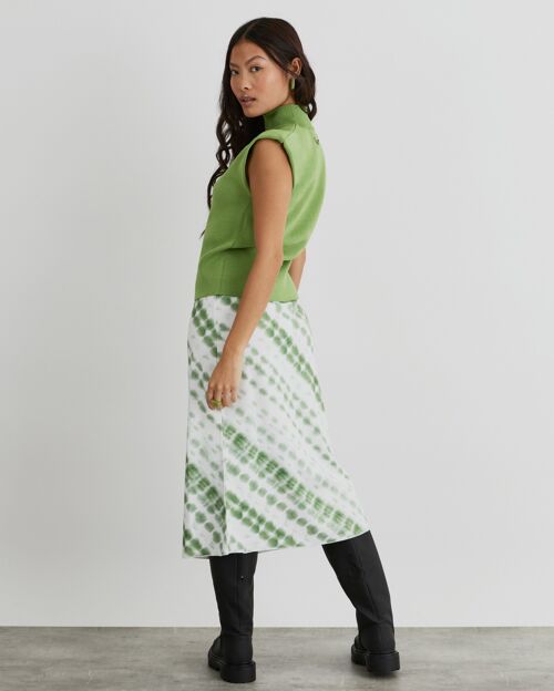 Dot To Dot Midi Skirt With Tie-Dye Print In Green