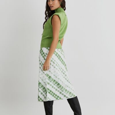 Falda midi de punto a punto con estampado tie-dye en verde