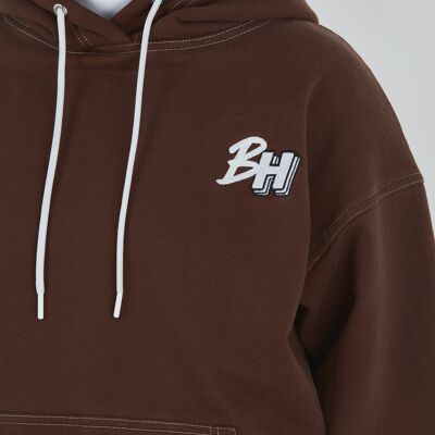Earthling Oversized Drawstring Hoodie With Chest Embroidery In Brown