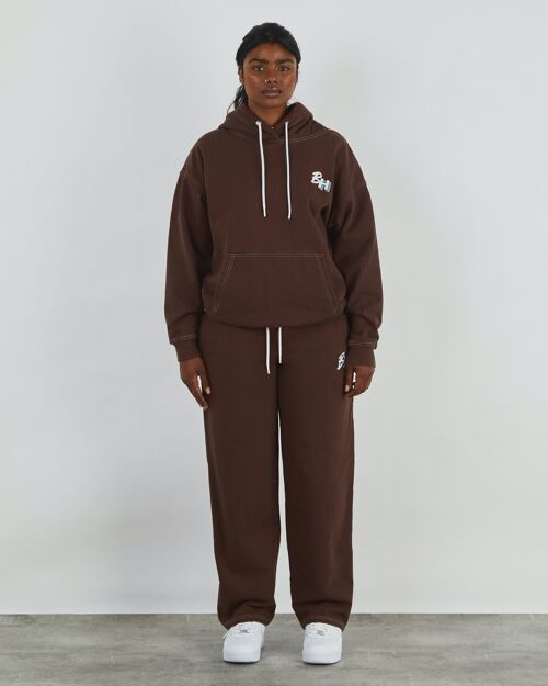 Earthling Straight Leg Drawstring Joggers With  Embroidery In Brown