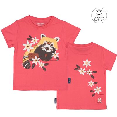 T-shirt a maniche corte per bambini in cotone biologico, rosa lampone - Red Panda