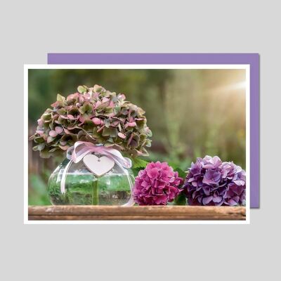 Tarjeta de foto de flores de hortensia