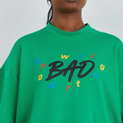 Grassy Green Mind Oversized Crew Neck Tee With Chest Graphic In Green