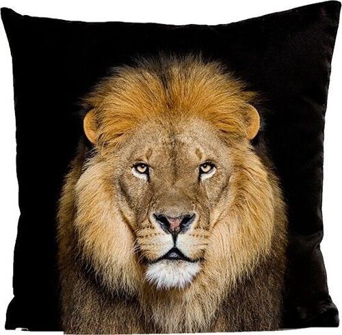 Coussin, lion, suédine, déhoussable, noir, 40x40cm, modèle Lion King