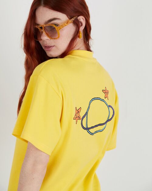 Maybe One Day Oversized Crew Neck Tee With Graphic In Yellow