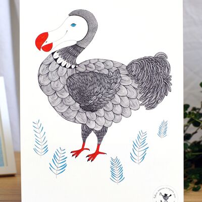 Large dodo poster - Made in France - Very detailed illustration - Handmade
